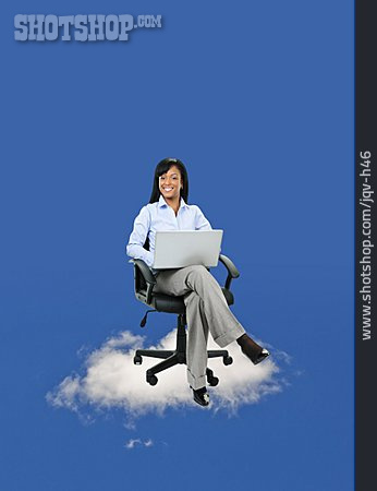 
                Junge Frau, Frau, Laptop, Cloud-computing                   