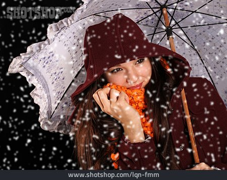 
                Teenager, Young Woman, Winter, Hood, Snowing                   