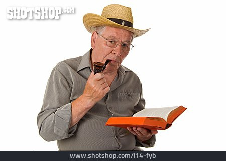 
                Mann, Senior, Lesen, Rauchen                   