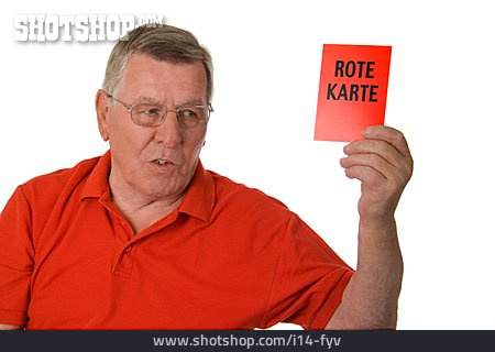 
                Mann, Senior, Warnung, Rote Karte                   