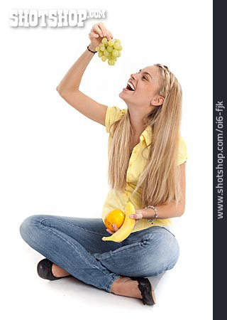 
                Young Woman, Woman, Eating, Grapes                   