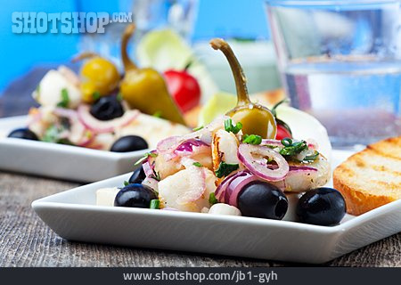 
                Vorspeise, Griechische Küche, Tintenfischsalat, Mezes                   