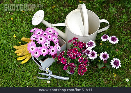 
                Gartenarbeit, Blumentopf, Gießkanne                   