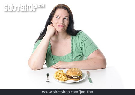 
                Frau, Fast Food, Ungesunde Ernährung                   