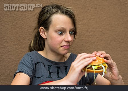 
                Teenager, Mädchen, Fast Food, Hamburger                   