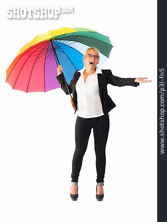 
                Junge Frau, Regen, Regenschirm, Schirm                   