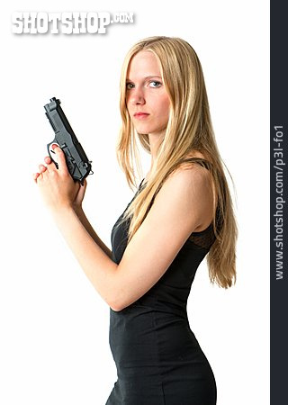 
                Junge Frau, Frau, Pistole, Agentin                   