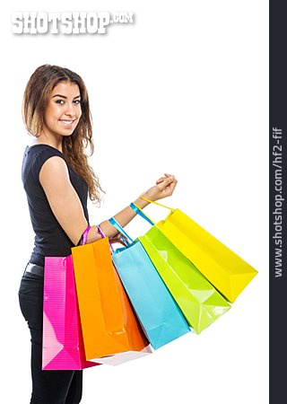 
                Junge Frau, Einkauf & Shopping, Einkaufstüte, Shoppen                   