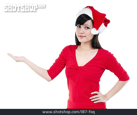 
                Junge Frau, Weihnachten, Präsentieren, Weihnachtsfrau                   