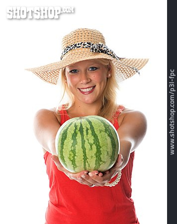 
                Junge Frau, Gesunde Ernährung, Melone                   