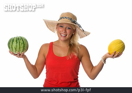 
                Junge Frau, Gesunde Ernährung, Melone                   