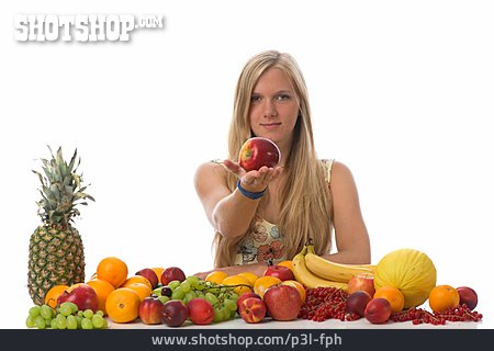 
                Junge Frau, Gesunde Ernährung, Obst                   