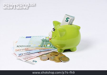 
                Euro, Sparschwein, Bargeld                   