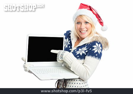 
                Laptop, Weihnachtsgeschenk, Weihnachtsfrau                   