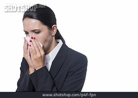 
                Frau, Erkältung, Nase Putzen                   