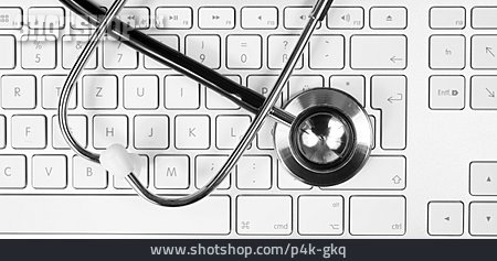 
                Gesundheitswesen & Medizin, Tastatur, Stethoskop, Patientendaten                   