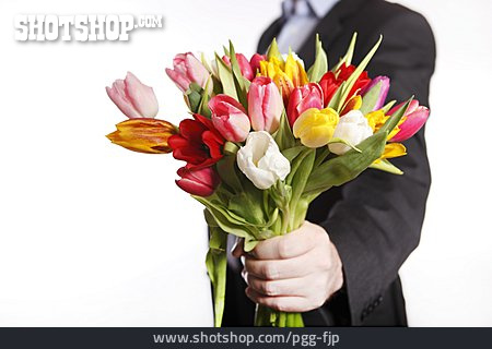 
                Tulpe, Blumenstrauß, überreichen, Schenken                   
