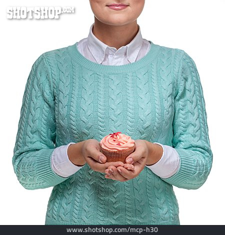 
                Junge Frau, Anbieten, Cupcake                   