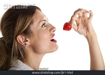 
                Junge Frau, Essen, Erdbeere                   