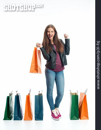 
                Junge Frau, Einkauf & Shopping, Kaufrausch, Shoppen                   