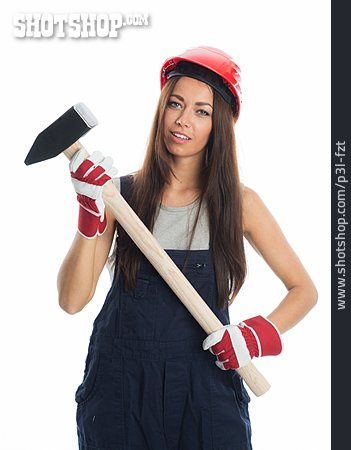 
                Junge Frau, Hammer, Handwerkerin, Bauarbeiterin                   