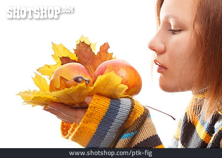 
                Junge Frau, Frau, Herbst, Apfel                   