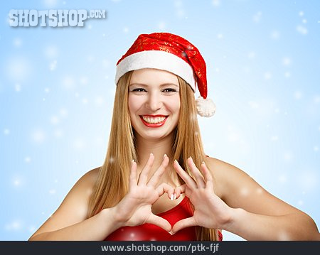 
                Handzeichen, Herz, Herzform, Geste, Weihnachtsfrau                   