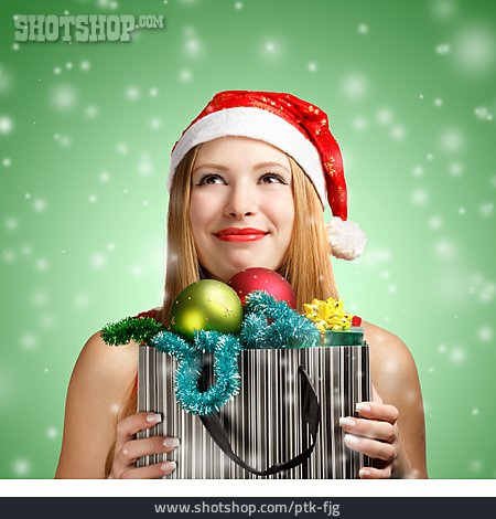 
                Wünschen, Weihnachtsgeschenk, Einkaufstasche, Weihnachtsfrau                   