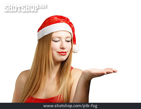 
                Junge Frau, Weihnachten, Präsentieren, Weihnachtsfrau                   