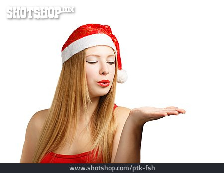 
                Junge Frau, Weihnachten, Präsentieren, Weihnachtsfrau                   