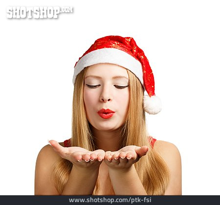 
                Junge Frau, Weihnachten, Luftkuss, Weihnachtsfrau                   
