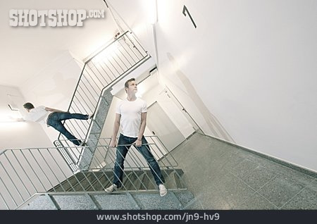 
                Man, Perspective, Stairway, Corridor                   
