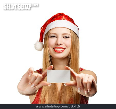 
                Junge Frau, Weihnachten, Visitenkarte, Weihnachtsfrau                   