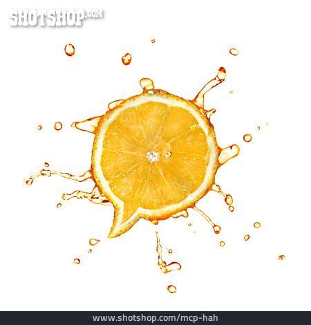 
                Orange, Orangensaft, Frischgepresst, Sprechblase                   