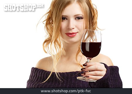 
                Junge Frau, Genuss & Konsum, Wein, Rotwein                   