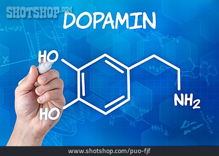 
                Strukturformel, Dopamin, Glückshormon                   