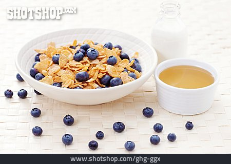 
                Frühstück, Heidelbeere, Cerealien, Cornflakes                   