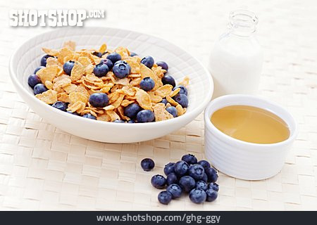 
                Frühstück, Heidelbeere, Cerealien, Cornflakes                   