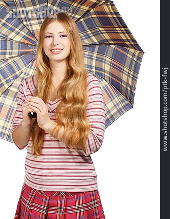 
                Junge Frau, Frau, Regenschirm, Schirm                   