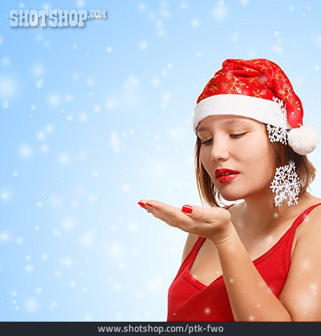 
                Junge Frau, Weihnachten, Schneeflocke, Weihnachtsfrau                   