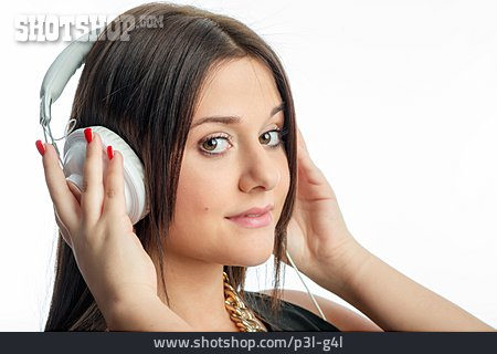 
                Jugendliche, Kopfhörer, Musik Hören                   