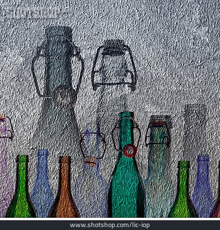 
                Flasche, Glasflasche, Fassadenmalerei                   