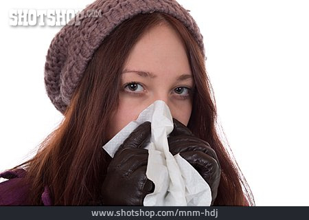 
                Junge Frau, Frau, Erkältung, Nase Putzen                   