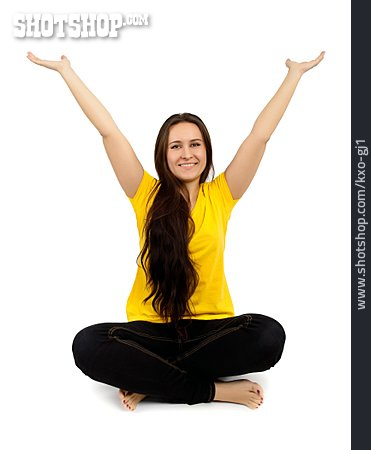 
                Young Woman, Cross-legged, Arms Raised                   
