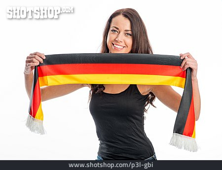 
                Junge Frau, Deutschland, Schwarz-rot-gold, Fußballfan                   