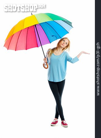 
                Mädchen, Regen, Regenschirm, Schirm                   