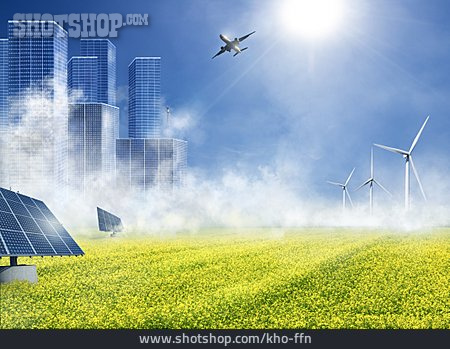 
                Solarzellen, Rapsfeld, Energiegewinnung, Windräder                   