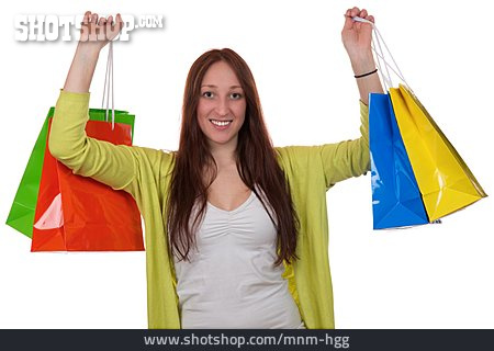 
                Frau, Einkaufstüte, Kaufrausch, Shoppen                   