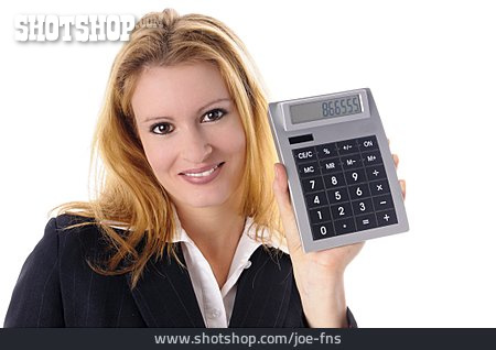 
                Junge Frau, Geschäftsfrau, Taschenrechner, Kalkulation                   