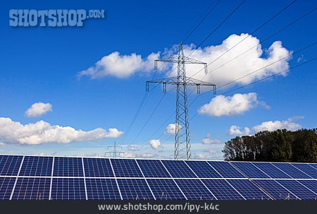 
                Stromversorgung, Stromleitung, Hochspannungsleitung, Sonnenkollektor, Photovoltaikanlage                   